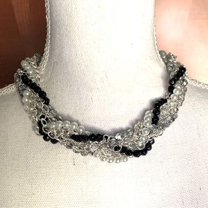 WHBM Multi-strand Silvertone Black & White Necklace